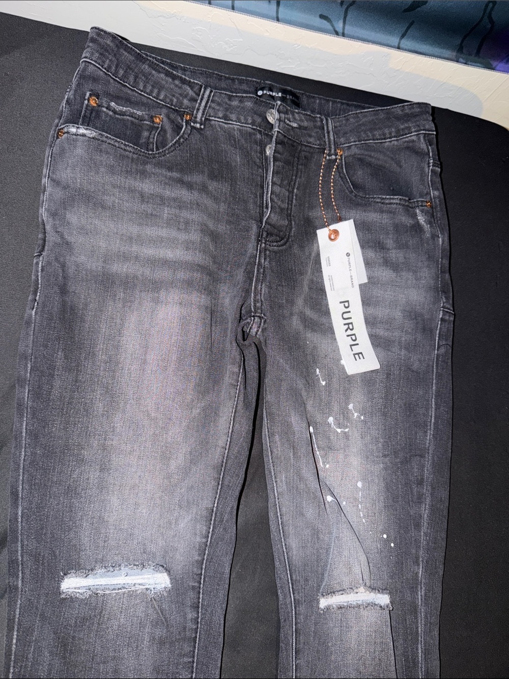 Purple Slim Fit Distressed Men's Jeans - Grey Wash